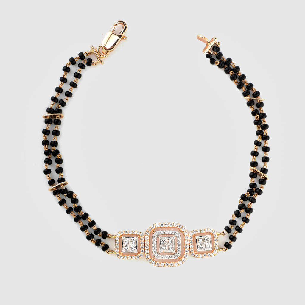 22K Gold plated Pave Zirconia Charm & Black beaded Mangalsutra Bracelet –  Rubans
